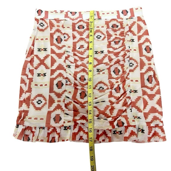 Free People Romi Ruched Mesh Ruffle Hem Skirt Geometric Tribal Print Medium - Picture 6 of 14